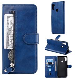 Retro Luxury Zipper Leather Phone Wallet Case for Samsung Galaxy M11 - Blue