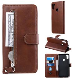 Retro Luxury Zipper Leather Phone Wallet Case for Samsung Galaxy M11 - Brown