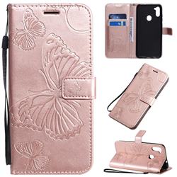 Embossing 3D Butterfly Leather Wallet Case for Samsung Galaxy M11 - Rose Gold