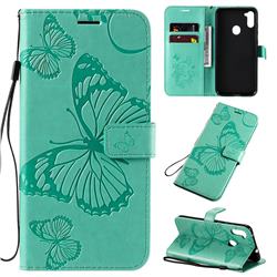 Embossing 3D Butterfly Leather Wallet Case for Samsung Galaxy M11 - Green