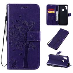 Embossing Butterfly Tree Leather Wallet Case for Samsung Galaxy M11 - Purple