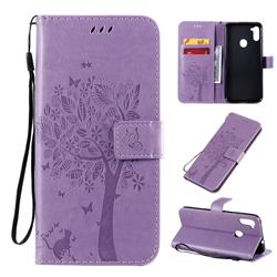Embossing Butterfly Tree Leather Wallet Case for Samsung Galaxy M11 - Violet