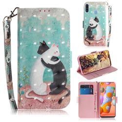 Black and White Cat 3D Painted Leather Wallet Phone Case for Samsung Galaxy M11