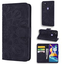 Retro Embossing Mandala Flower Leather Wallet Case for Samsung Galaxy M11 - Black