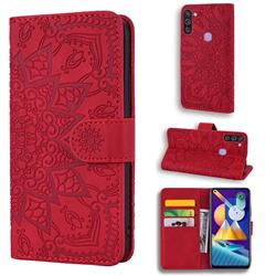 Retro Embossing Mandala Flower Leather Wallet Case for Samsung Galaxy M11 - Red