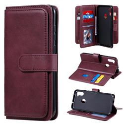 Multi-function Ten Card Slots and Photo Frame PU Leather Wallet Phone Case Cover for Samsung Galaxy M11 - Claret