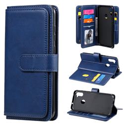 Multi-function Ten Card Slots and Photo Frame PU Leather Wallet Phone Case Cover for Samsung Galaxy M11 - Dark Blue