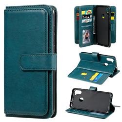 Multi-function Ten Card Slots and Photo Frame PU Leather Wallet Phone Case Cover for Samsung Galaxy M11 - Dark Green