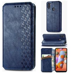 Ultra Slim Fashion Business Card Magnetic Automatic Suction Leather Flip Cover for Samsung Galaxy M11 - Dark Blue