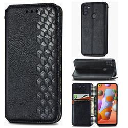 Ultra Slim Fashion Business Card Magnetic Automatic Suction Leather Flip Cover for Samsung Galaxy M11 - Black