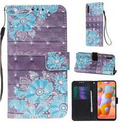 Blue Flower 3D Painted Leather Wallet Case for Samsung Galaxy M11
