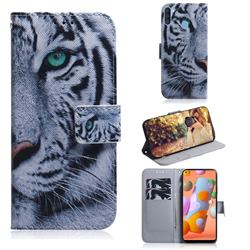 White Tiger PU Leather Wallet Case for Samsung Galaxy M11
