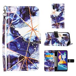 Starry Blue Stitching Color Marble Leather Wallet Case for Samsung Galaxy M11