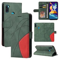 Luxury Two-color Stitching Leather Wallet Case Cover for Samsung Galaxy M11 - Green