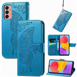 Embossing Mandala Flower Butterfly Leather Wallet Case for Samsung Galaxy M13 4G - Blue