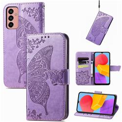 Embossing Mandala Flower Butterfly Leather Wallet Case for Samsung Galaxy M13 4G - Light Purple