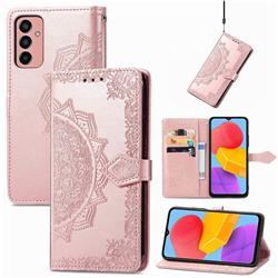 Embossing Imprint Mandala Flower Leather Wallet Case for Samsung Galaxy M13 4G - Rose Gold