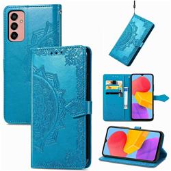 Embossing Imprint Mandala Flower Leather Wallet Case for Samsung Galaxy M13 4G - Blue