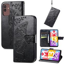 Embossing Mandala Flower Butterfly Leather Wallet Case for Samsung Galaxy M13 5G - Black