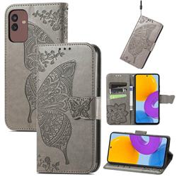 Embossing Mandala Flower Butterfly Leather Wallet Case for Samsung Galaxy M13 5G - Gray