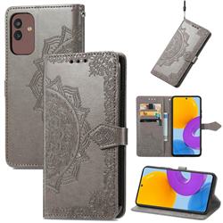 Embossing Imprint Mandala Flower Leather Wallet Case for Samsung Galaxy M13 5G - Gray