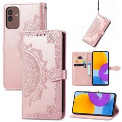 Embossing Imprint Mandala Flower Leather Wallet Case for Samsung Galaxy M13 5G - Rose Gold