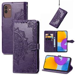Embossing Imprint Mandala Flower Leather Wallet Case for Samsung Galaxy M13 5G - Purple