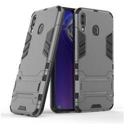 Armor Premium Tactical Grip Kickstand Shockproof Dual Layer Rugged Hard Cover for Samsung Galaxy M20 - Gray