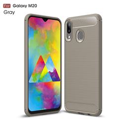 Luxury Carbon Fiber Brushed Wire Drawing Silicone TPU Back Cover for Samsung Galaxy M20 - Gray