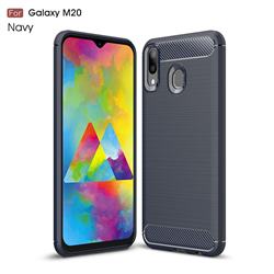 Luxury Carbon Fiber Brushed Wire Drawing Silicone TPU Back Cover for Samsung Galaxy M20 - Navy