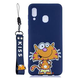 Blue Cute Cat Soft Kiss Candy Hand Strap Silicone Case for Samsung Galaxy M20