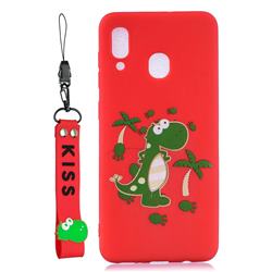 Red Dinosaur Soft Kiss Candy Hand Strap Silicone Case for Samsung Galaxy M20