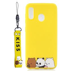 Yellow Bear Family Soft Kiss Candy Hand Strap Silicone Case for Samsung Galaxy M20