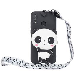 White Panda Neck Lanyard Zipper Wallet Silicone Case for Samsung Galaxy M20