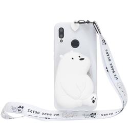 White Polar Bear Neck Lanyard Zipper Wallet Silicone Case for Samsung Galaxy M20