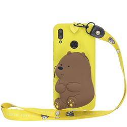 Yellow Bear Neck Lanyard Zipper Wallet Silicone Case for Samsung Galaxy M20