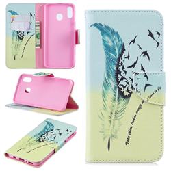 Feather Bird Leather Wallet Case for Samsung Galaxy M20