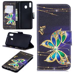 Golden Shining Butterfly Leather Wallet Case for Samsung Galaxy M20