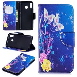 Yellow Flower Butterfly Leather Wallet Case for Samsung Galaxy M20