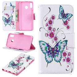 Peach Butterflies Leather Wallet Case for Samsung Galaxy M20