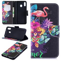 Flowers Flamingos Leather Wallet Case for Samsung Galaxy M20