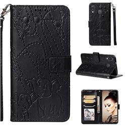Embossing Fireworks Elephant Leather Wallet Case for Samsung Galaxy M20 - Black