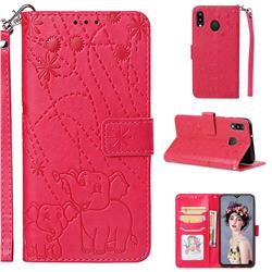 Embossing Fireworks Elephant Leather Wallet Case for Samsung Galaxy M20 - Red