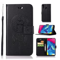 Intricate Embossing Owl Campanula Leather Wallet Case for Samsung Galaxy M20 - Black