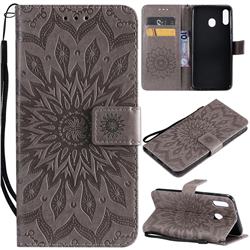 Embossing Sunflower Leather Wallet Case for Samsung Galaxy M20 - Gray
