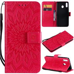 Embossing Sunflower Leather Wallet Case for Samsung Galaxy M20 - Red