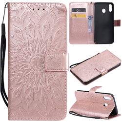 Embossing Sunflower Leather Wallet Case for Samsung Galaxy M20 - Rose Gold