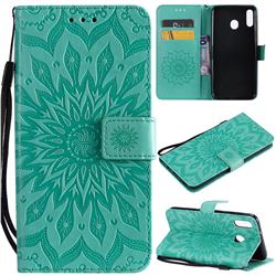 Embossing Sunflower Leather Wallet Case for Samsung Galaxy M20 - Green