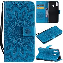 Embossing Sunflower Leather Wallet Case for Samsung Galaxy M20 - Blue