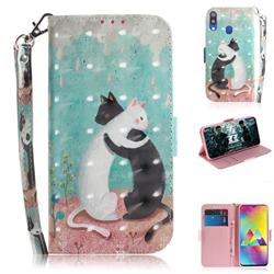 Black and White Cat 3D Painted Leather Wallet Phone Case for Samsung Galaxy M20